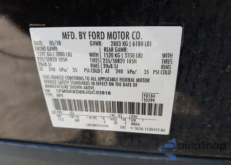 2018 Ford Explorer Xlt z USA, uszkodzony, nr VIN 1FM5K8D88JGC03818